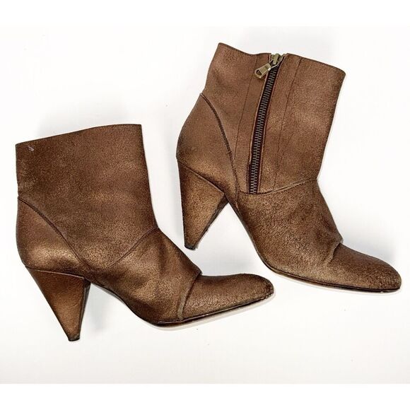 Billy Reid Womens Leather Ankle Boot Metallic Bronze Booties Zip Cone Heel 8.5 B - Picture 16 of 16